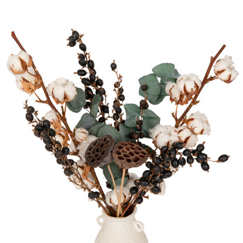 Set of dried flowers for vase - cotton, eucalyptus, lotus, goldenrod